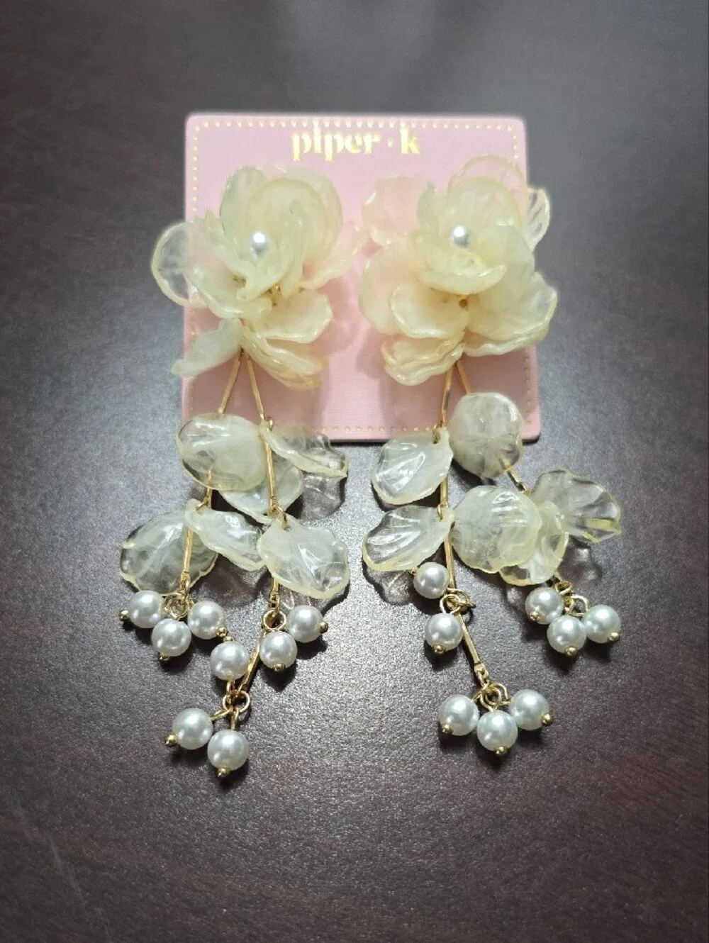 Piper Pearl-Cluster Cream Floral Blossom Drop Earrings with Gold Accents